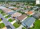 This Aerial view highlights a vibrant neighborhood featuring well-manicured lawns and mature trees at 2311 Pine Ridge St, The Villages, FL 32162