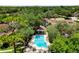 Overhead view of a community pool with a gazebo and fenced-in lounge area, surrounded by lush trees at 2815 Spyglass Cv, Longwood, FL 32779
