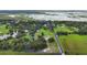 Aerial view of the property boundaries shows expansive acreage with mature trees, open fields, and a pond at 15104 County Road 48, Astatula, FL 34705