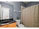 Bathroom featuring a sink, toilet, shower with curtain, and a plant at 15104 County Road 48, Astatula, FL 34705