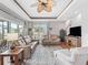 Inviting living room featuring hardwood floors, tray ceiling, and large windows at 16863 Se 110Th Court Rd, Summerfield, FL 34491
