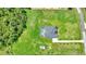 Overhead aerial shot showcasing the layout of the home, pool, and manicured backyard at 1702 Hidden Palms Dr, Davenport, FL 33897