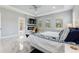 Spacious main bedroom with fireplace, backyard access, and tray ceiling at 1702 Hidden Palms Dr, Davenport, FL 33897
