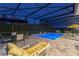 Relax in style by this screened-in pool and patio area, complete with lounge chairs and outdoor dining furniture at 1702 Hidden Palms Dr, Davenport, FL 33897