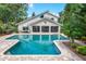 Back of the home with access to pool, screened-in porch and outdoor patio furniture at 37138 Lake Yale Pl, Grand Island, FL 32735