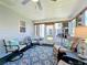 Inviting sunroom with comfortable seating, ceiling fan, and ample natural light at 4521 Eaglewood Dr, Leesburg, FL 34748