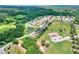 Expansive aerial view showcasing community with pond, green spaces, and the home location marked with red arrow at 6906 Glenbrook Dr, Lakeland, FL 33811