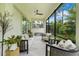 Relaxing screened-in patio featuring comfortable seating and lush backyard views at 1990 Wallingford Loop, Mount Dora, FL 32757