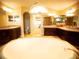 Bright bathroom showcasing soaking tub, vanity, mirror, and natural light at 29222 Can Do Ln, Tavares, FL 32778
