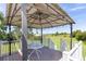 Gazebo with table overlooking lush greenery; a perfect spot for outdoor relaxation and entertaining at 31636 Gladys Ln, Tavares, FL 32778