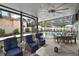 Covered patio with outdoor furniture overlooking the pool and fenced yard at 318 Stone Castle Loop, Lady Lake, FL 32159