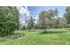 Lush backyard with green grass, mature trees, and a white fence, perfect for outdoor enjoyment at 32025 Timberlake Dr, Mount Dora, FL 32757