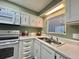 Bright kitchen featuring ample counter space, cabinetry, and a garden view at 117 Jacaranda Dr, Leesburg, FL 34748