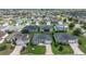 An aerial view of this neighborhood shows homes with manicured lawns and mature landscaping at 516 Junction Pl, The Villages, FL 32163