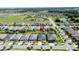 Real estate aerial view of a neighborhood with lush lawns and stunning waterfront views at 655 Conservation Blvd, Groveland, FL 34736