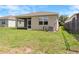 A well-maintained backyard with a screened-in patio and lush lawn at 8128 Penrose Pl, Wildwood, FL 34785