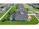 A nice aerial view of the back of the home, showcasing the pool and lush green lawn at 9702 Pepper Tree Pl, Wildwood, FL 34785