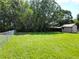 Large fenced backyard with lush green grass and convenient storage shed at 11681 Se 72Nd Court Rd, Belleview, FL 34420
