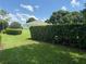Landscaped backyard featuring lush lawn, privacy hedges, and mature trees at 3416 Capland Ave, Clermont, FL 34711