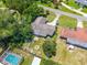 Aerial view of property showing backyard features including trampoline, garden, pool in a lush, green community at 35338 Lake Unity Rd, Fruitland Park, FL 34731