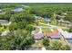 Aerial view of property showing backyard features including trampoline, garden, pool in a lush, green community at 35338 Lake Unity Rd, Fruitland Park, FL 34731