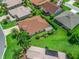 Aerial view of a home with lush green backyard and tropical landscaping, showcasing neighborhood at 591 Allenwood Loop, The Villages, FL 32162