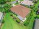 Aerial view of a well-maintained house, featuring a patio and lush backyard at 591 Allenwood Loop, The Villages, FL 32162
