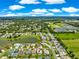Aerial view of the home showcasing its location near a community green space and pond in a neighborhood at 804 Santa Rita Way, Lady Lake, FL 32159