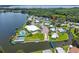 Aerial view of community with lake access, boat slips, clubhouse, pool, and tennis courts at 10 Cocos Plumosa Dr, Eustis, FL 32726