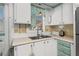 Well-lit kitchen showcasing a stainless-steel sink, ample counter space, and upper and lower cabinets at 10 Cocos Plumosa Dr, Eustis, FL 32726