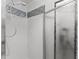 Shower stall with new rainfall shower head and blue accent tiles at 10 Cocos Plumosa Dr, Eustis, FL 32726