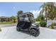 Modern golf cart parked on a driveway, perfect for community and golf course access at 1334 Hollyberry Pl, The Villages, FL 32162