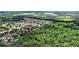 Wide aerial view captures the property adjacent to a dense forest, surrounded by neighborhood homes, illustrating a blend of community at 1702 Hoofprint Ct, Fruitland Park, FL 34731