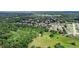 Scenic aerial view showcasing a community near a wooded area and open green space under a blue sky at 1702 Hoofprint Ct, Fruitland Park, FL 34731