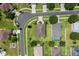 An aerial shot of houses and landscaping including roads and a neighboring in-ground pool and green lawns at 1892 Sanderling Dr, Clermont, FL 34711