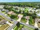 Aerial view displays the house within a tranquil neighborhood setting, surrounded by lush greenery and winding streets at 4401 Abaco Dr, Tavares, FL 32778