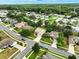 A landscape aerial view of a neighborhood with mature trees, sidewalks and lush lawns at 4401 Abaco Dr, Tavares, FL 32778