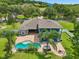 Backyard with a pool, hot tub, balcony, and patio, perfect for outdoor living and entertaining at 6048 Tremayne Dr, Mount Dora, FL 32757
