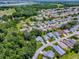 An aerial view highlighting a beautiful neighborhood with lush landscaping and well-maintained homes at 627 Timbercrest Dr, Leesburg, FL 34748