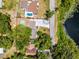 Aerial view showcasing property layout with lush landscaping and a pool at 628 Drew Ave, Clermont, FL 34711