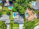 An aerial of a house with a backyard pool nestled in a tree lined neighborhood at 6829 Bittersweet Ln, Orlando, FL 32819