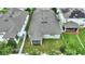 An aerial view reveals a screened patio and green lawn bordered by lovely crape myrtle at 120 Citrus Isle St, Davenport, FL 33837