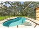 View of a beautiful screened-in pool with a well landscaped yard and mature trees at 21312 Marsh View Ct, Clermont, FL 34715