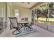 Screened patio with outdoor furniture overlooking a green backyard and lush landscaping at 3507 Arlington Ridge Blvd, Leesburg, FL 34748