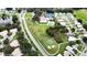 Aerial view showcasing the community amenities, including a pool, tennis courts, and golf course at 651 Timbercrest Dr, Leesburg, FL 34748