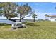 Lush lawn featuring a picnic table, mature trees, and a scenic waterfront view at 14 Ocean Palm Villa S # 14, Flagler Beach, FL 32136