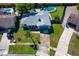 Aerial view of a well-maintained home with a lush green lawn and an inviting in-ground swimming pool at 8400 Mattituck Cir, Orlando, FL 32829