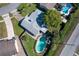 Aerial view of a property with a backyard pool and lush greenery, showcasing outdoor living at 8400 Mattituck Cir, Orlando, FL 32829