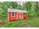 Exterior view of red wood shed with white accents at 20250 Nw 71St Ct, Micanopy, FL 32667