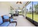 Inviting screened lanai features comfortable seating and great views of the backyard at 9478 Sw 52Nd Loop, Ocala, FL 34481